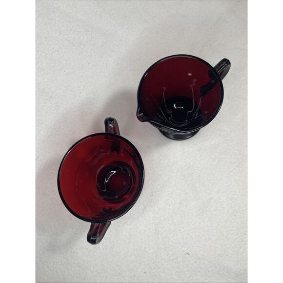 Vintage Ruby Red Cream Sugar Bowl Set Starburst Bottom - Picture 2 of 3